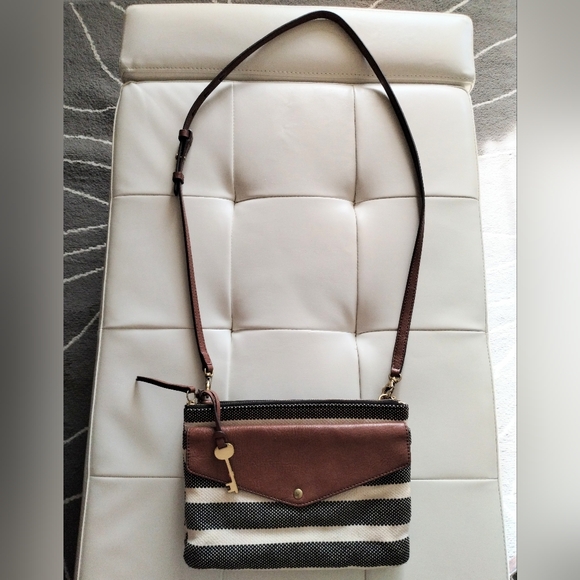 Fossil Striped Canvas and Leather Crossbody Bag - Picture 11 of 16